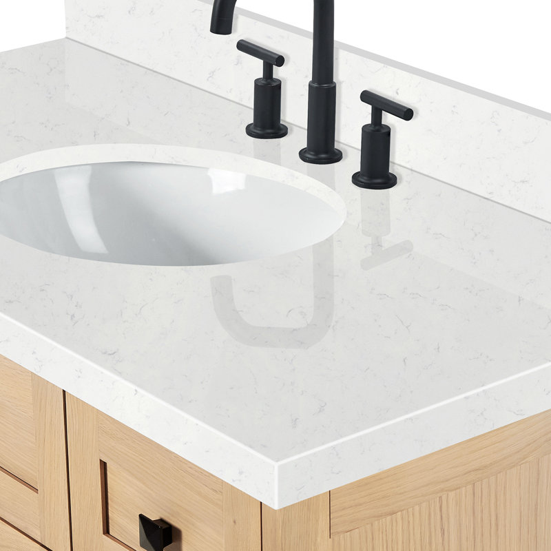 ARIEL Monroe 54 Single Sink Bathroom Vanity with Carrara Quartz Top, Oak, 42" - 43", Carrara White Quartz