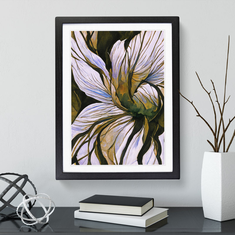 Floral Abstract No.2 - Single Picture Frame Print, Black, 64cm H x 46cm W x 2cm D