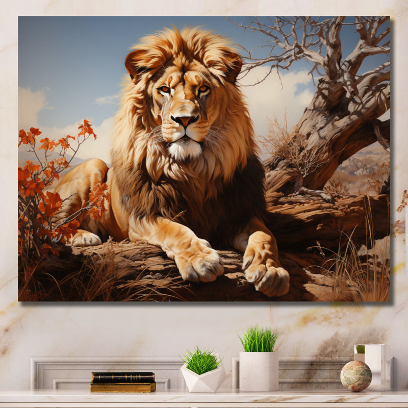 " Lion Savannah Majesty Oil I ", Toile tendue, H 34 po x l 44 po x P 1,5 po