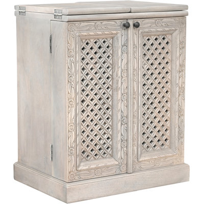 Expandable Solid Wood Mango Bar Cabinet with Stemware Rack & Bottle Storage