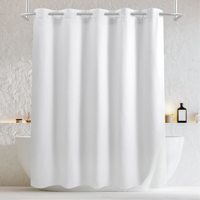 Rideau de douche sans crochet Rakiem, Blanc, H 74 po x l 71 po