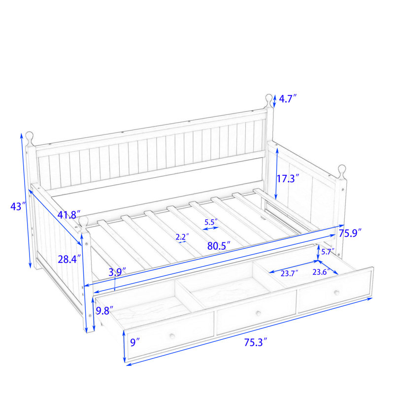 Twin Size 3 Drawers Wooden Daybed, White