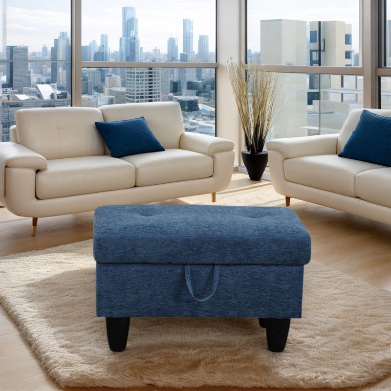 Rehmaan Upholstered Storage Bench, Blue Nylon