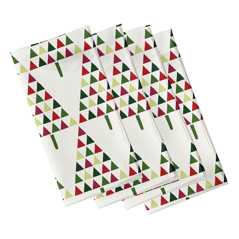 Ensemble de serviettes 4 pièces à motif triangulaire arbre Christmass, Vert