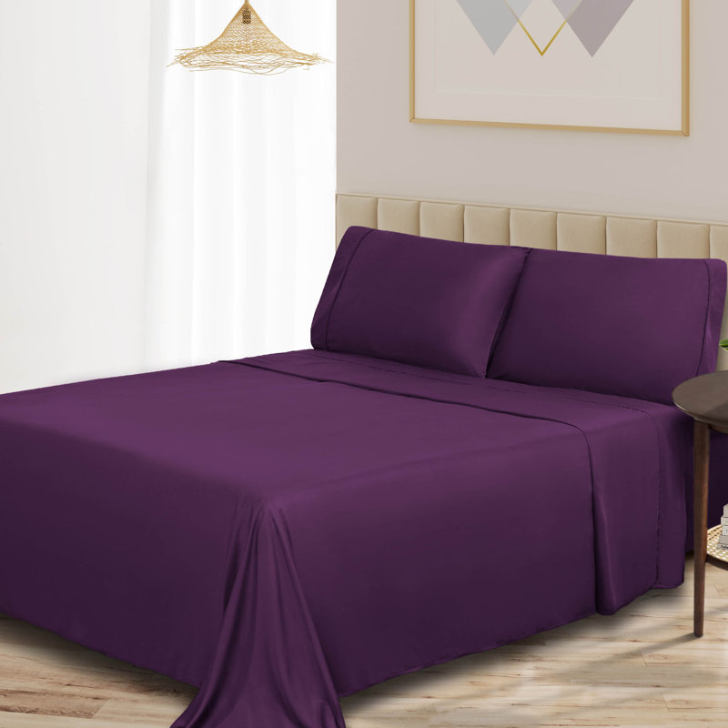 Ensemble de draps 100% rayonne de bambou Blue Nile Mills, Ensemble de draps pour taille de lit simple TG ave, Mauve