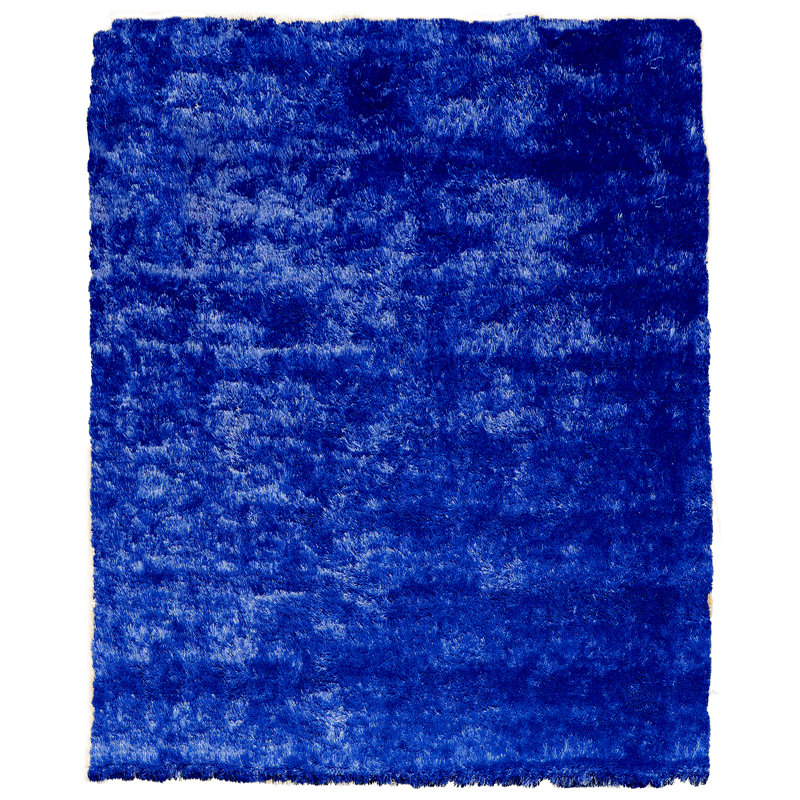 Tapis bleu marine / bleu à poils longs fait à la main, Rectangle 2 pi x 3 pi