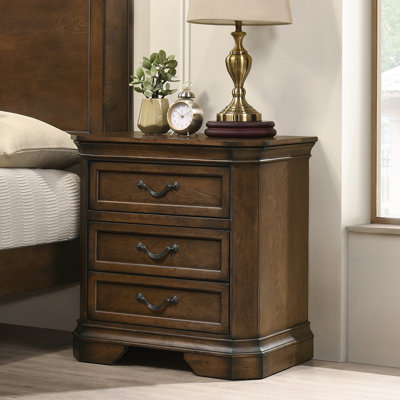 Traditional Wood 3-Drawer Nightstand, Antique Walnut/Brown