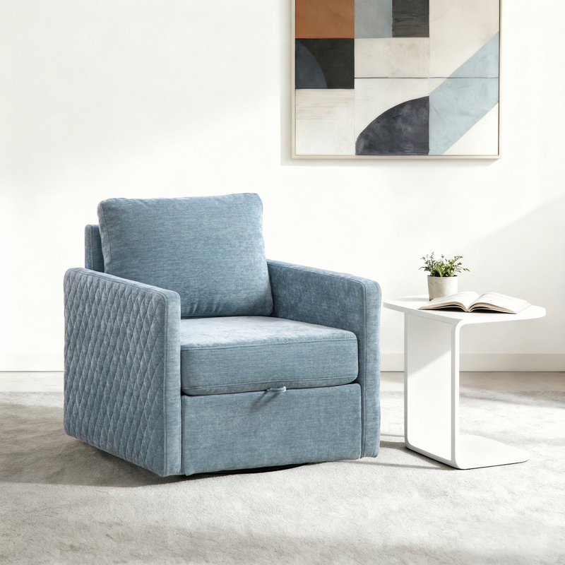 Fauteuil pivotant rembourré avec rangement 29,5 po, Bleu