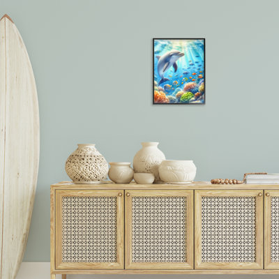  Smiling Dolphin Under Sea Giclee Art by LSR Design Studio