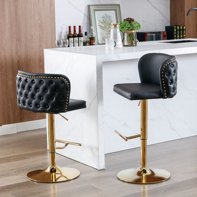Swivel Barstools Adjustable Seat Height, PU Upholstered Bar Stools