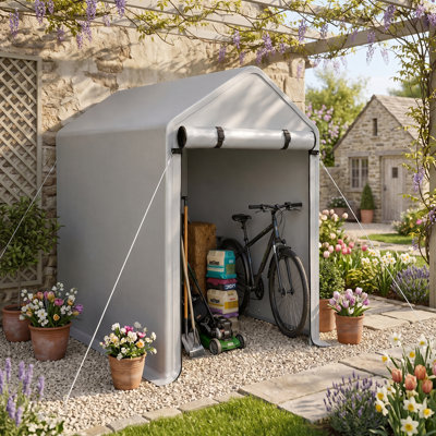 Outdoor Storage Shed with Roll-Up Door, Heavy Duty Galvanized Steel Frame Waterproof Anti-UV PE Tarp Portable Bike Tool Shelter for Garden Yard