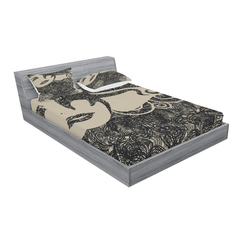 Microfiber Abstract Sheet Set, Queen Sheet Set with Fitted Sheet