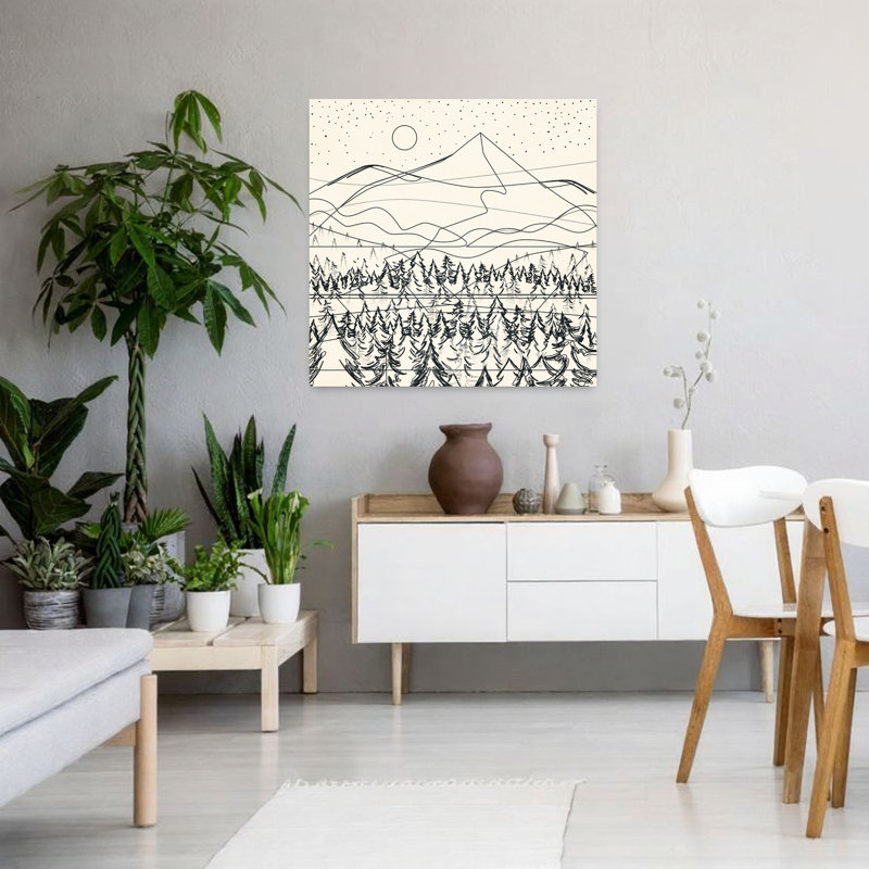 Minimal Line Mountains III, art mural contemporain abstrait, H 36 po x l 36 po