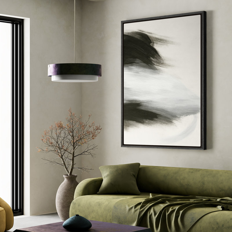 Art mural sur toile encadrée, impression de paysage abstrait noir et blanc pour chambre à coucher, H 24 po x l 16 po, Noir
