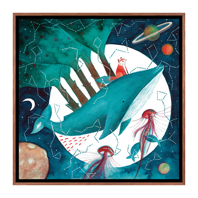 Renard et baleine IV - impression, H 26 po x l 26 po x P 1,5 po, Toile avec cadre brun, Pas de tapis