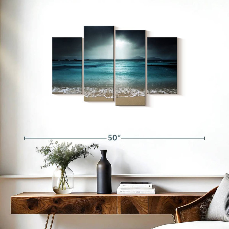 Ensemble de 4 pièces La Digue, ciel du soir sur toile, H 36 po x l 22 po x P 1 po