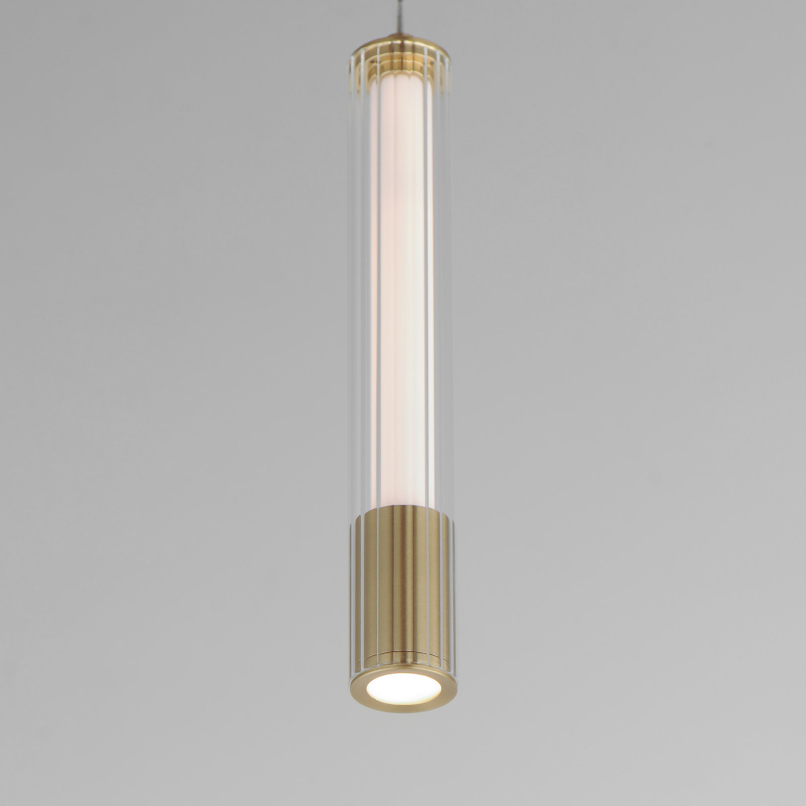 Celine Single Light Ribbed LED Pendant, Natural Aged Brass