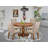 5-piece Dining Table Set consists of a mid century table and 4 Light Tan Linen Fabric dinner chairs with Padded Back - Antique Walnut
