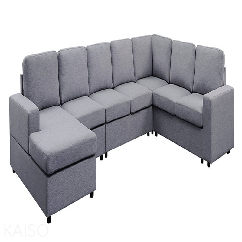 Canapé modulaire réversible 146,5 po en lin gris clair 7 places