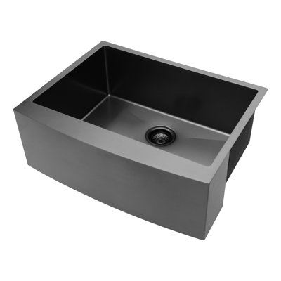 Évier de cuisine à tablier en acier inoxydable 33 x 21 x 10 po, noir mat, bol simple, dentelé T304, rouille et teint, calibre 16, peinture Nano To Stains, peinture, entretien facile