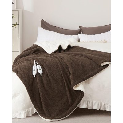 Heated Blanket Queen Size, Electric Blanket Dual Control Soft Double Sherpa with 4 Heating Levels & 10H Auto Off, Brown 84"x90"