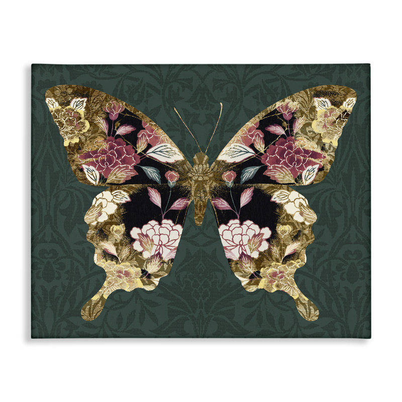 Art mural sur toile "Traditional Florals Butterfly" par Victoria Barnes, H 16 po x l 20 po x P 1,5 po