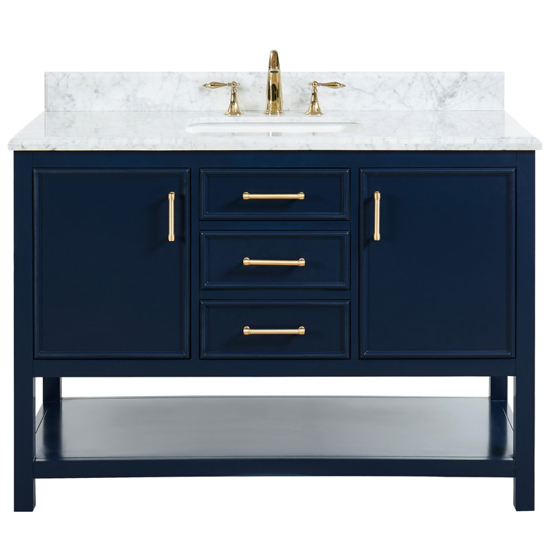 Ensemble de meuble-lavabo simple 48 po avec plateau en marbre Tona, Bleu marine