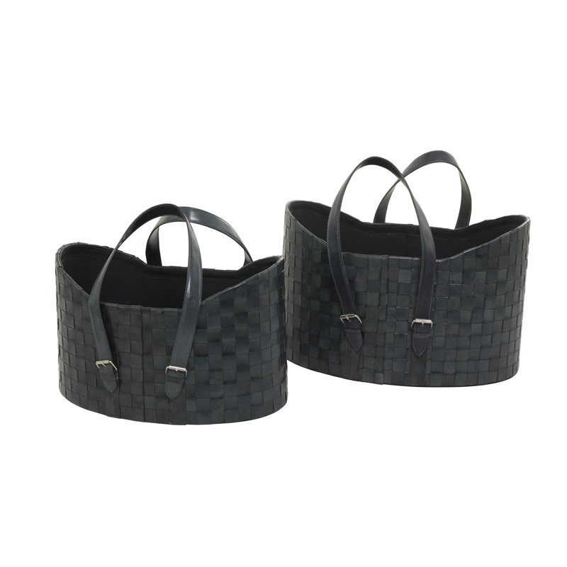 Handmade Modern Basket With Handles - Set of 2, Dark Gray