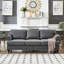 Canapé trois places gris de 211 cm (83 pouces) avec clous argentés, espace de rangement rond et dissimulé, décoration moderne avec clous décoratifs, structure en bois massif gris, housses de coussin amovibles