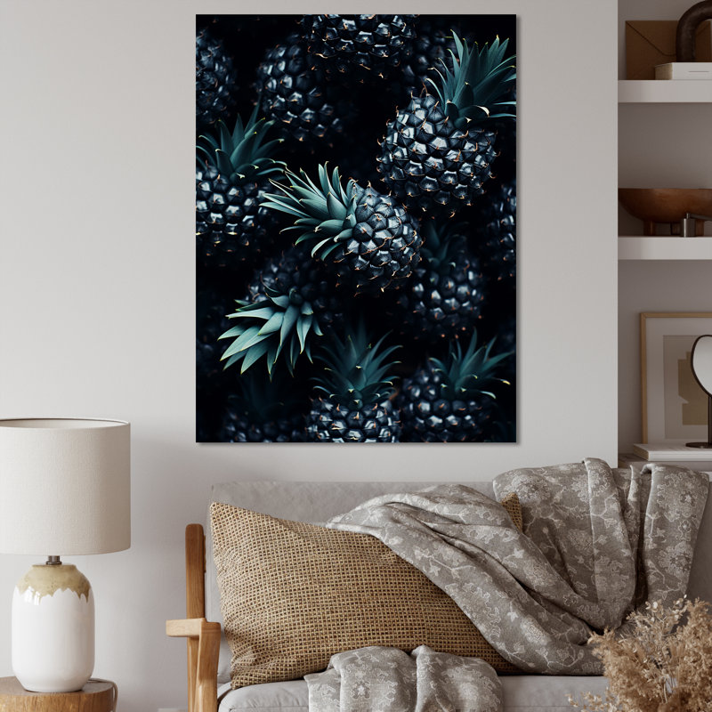 Ananas vert et noir - ananas, art mural, Cadre photo argenté, H 44 po x l 34 po x P 1,5 po
