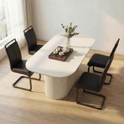 5-Piece Modern Oval Dining Table Set With C-Shaped Cantilever Chairs