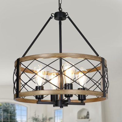 Dodson 17.72 in. 4-Light Drum Farmhouse Chandelier for Dining Room Kitchen Bedroom Foyer