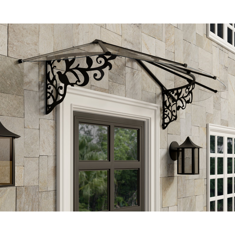 Palram - Canopia Lily 7' x 3'  Acrylic Galvanized Steel Stationary Dome Door and Window Awning Black/Clear