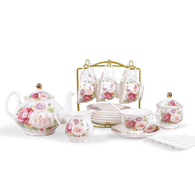 European Porcelain Coffee Set, Pink Women Tea Set, Bone Tea Set, Vintage Floral Coffee Tea Pot With Cups