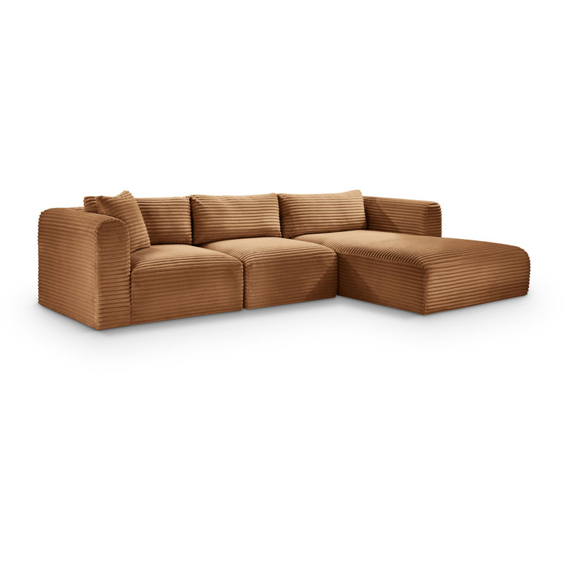 Canapé modulaire en L Carmean Performance, Velours côtelé texturé, 1 sans accoudoir, 1 méridienne, 1 coin