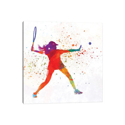 Woman Tennis Player 01 In Watercolour by Paul Rommer - Wrapped Canvas Painting