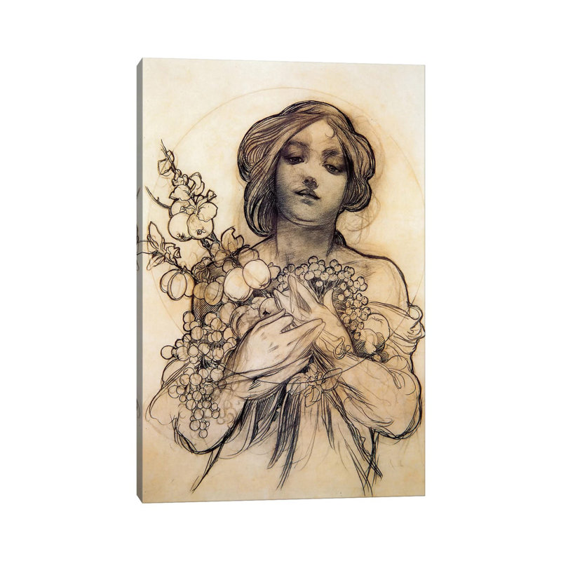 Study Of WomanFruit by Alphonse Mucha - Wrapped Canvas Print