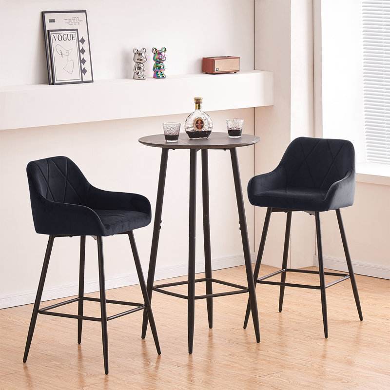 Lovington 71cm Velvet Bar Stools with Armrest, Black