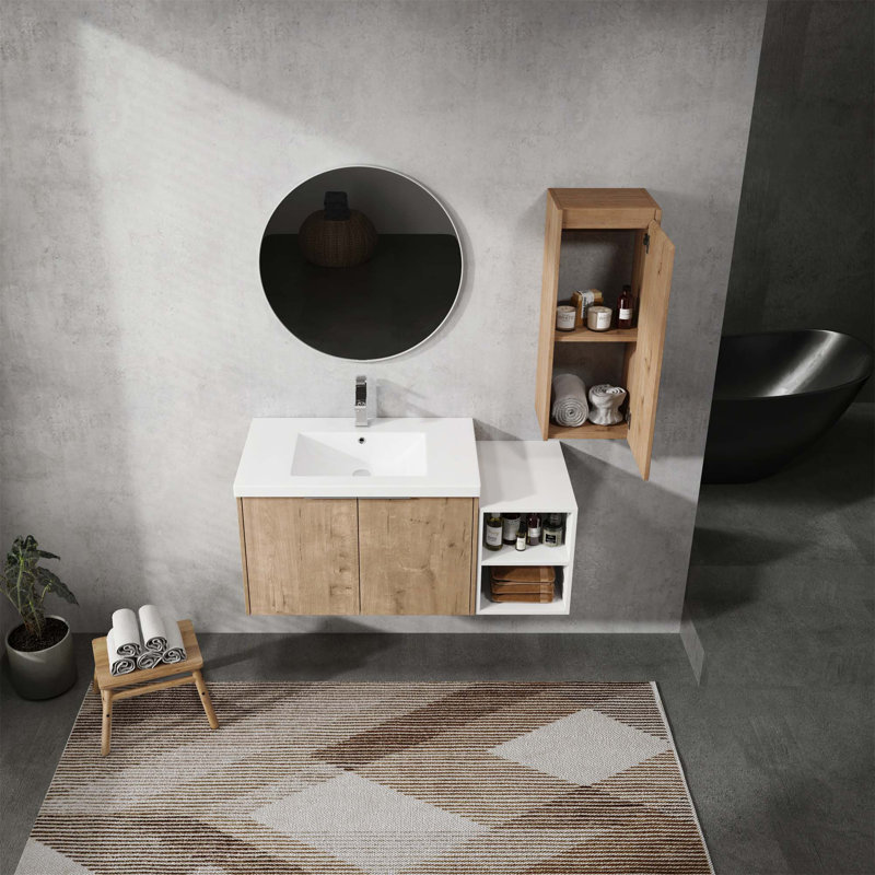Meuble-lavabo mural 42 po avec lavabo et armoire latérale, portes à fermeture douce, armoire combinée 42 po