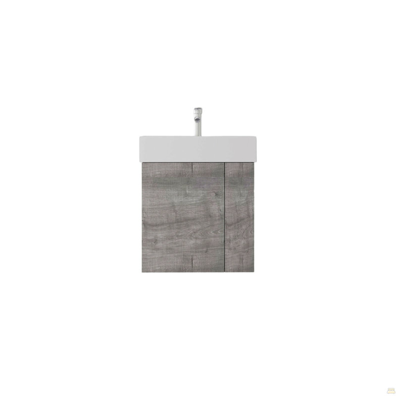 Meuble-lavabo flottant 21,6 po avec lavabo, porte à fermeture en douceur, évier en céramique, contreplaqué, gris