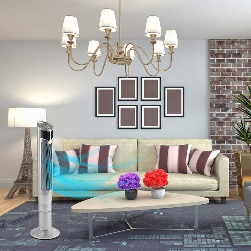R.W.FLAME 360 Degree Oscillating Tower Fan with Quiet Cooling, 24H Timer, Remote Control, 8 Wind Speed, Silver