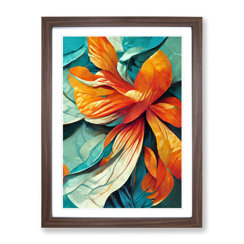 Flowers Abstract Art No.4 - Framed Print, 34cm H x 25cm W, Walnut
