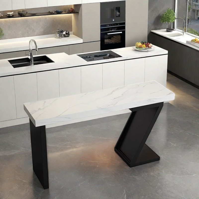 Table de bar moderne à cloisons ouvertes, H 41,3 po x L 62,9 po x l 15,7 po, Noir