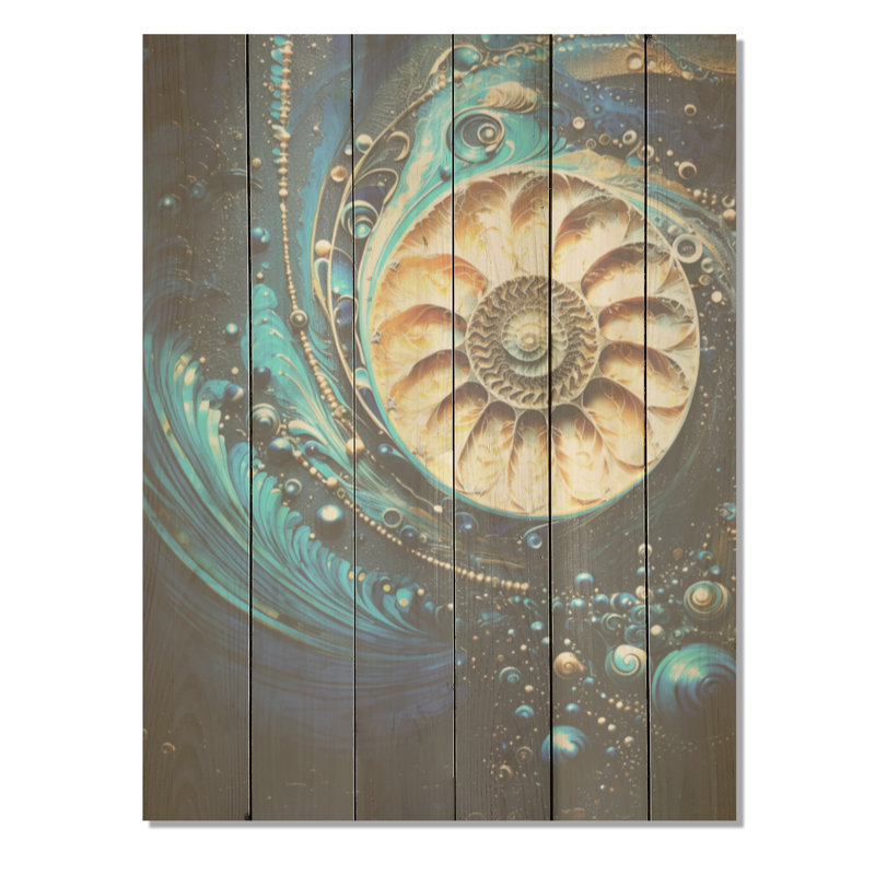 Nautilus saphir coquillages I - Nautilus, art sur bois de pin naturel, H 40 po x l 30 po