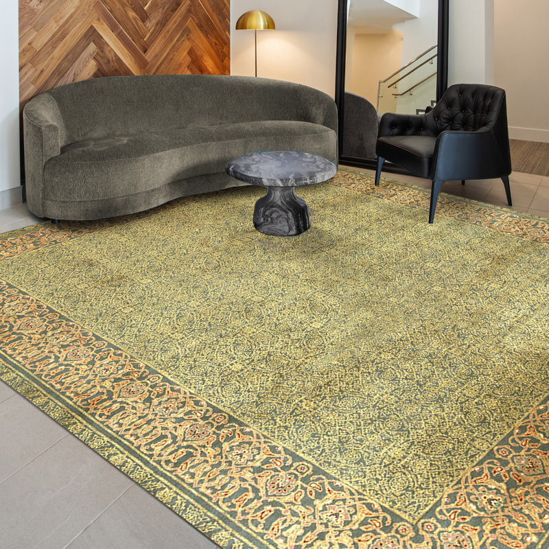 Hand Knotted Wool Area Rug in Green