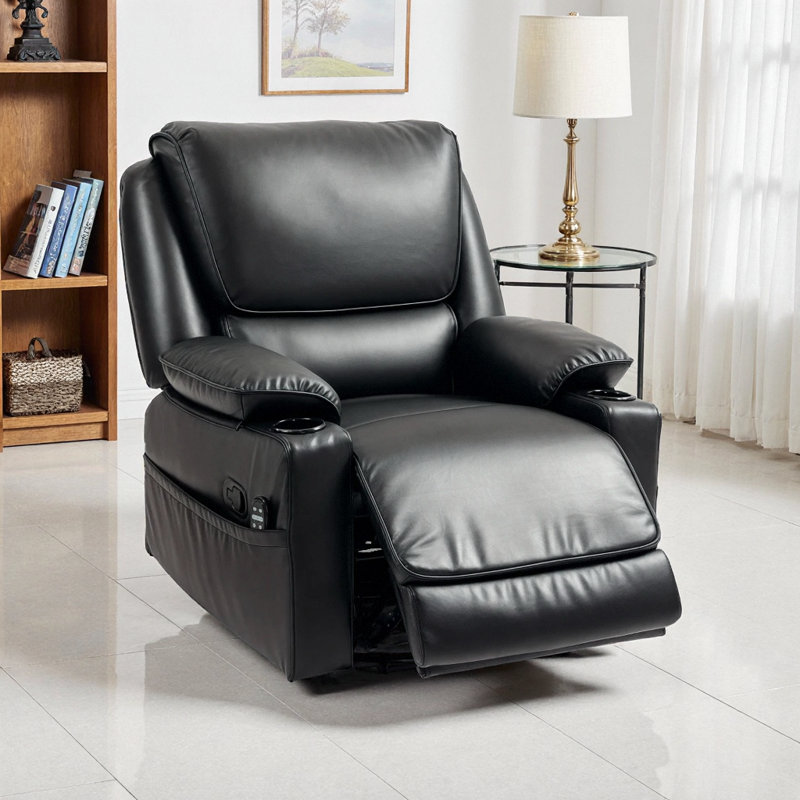 Power Massage Recliner Chair with Heat & Footrest - Swivel Rocker, Storage Pockets, 8-Point Vibration, Black