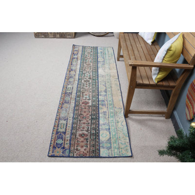 Authentique tapis turc en laine fait à la main en bleu parfait pour le couloir de la cuisine et la décoration intérieure