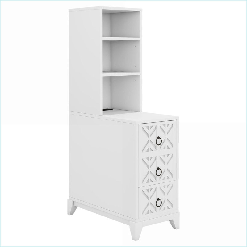 Table de chevet blanche à 3 tiroirs avec station de charge & amp; Tablettes réglables