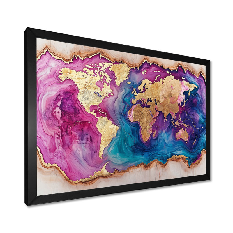 Schuh - Map Wall Art, Single Picture Framed Print, 30" H x 40" W, Black
