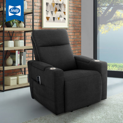 Sealy Posturepedic Logan Lift Assist Recliner in Black with Adjustable Power Headrest and Active Lumbar Support